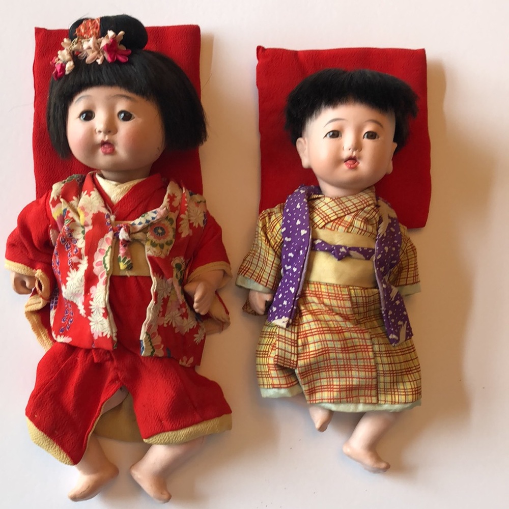 RARE FIND AUTHENTIC JAPANESE PAIR OF ICHIMATSU DOLLS. MID CENTURY